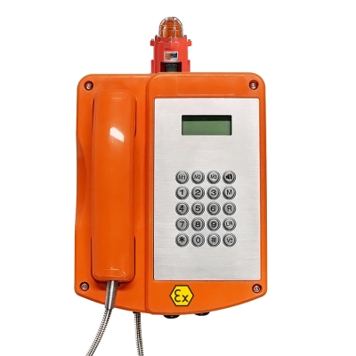 Взрывозащищенный аналоговый телефон с функцией свободные руки, с дисплеем, полной клавиатурой, с взрывозащищенным маяком