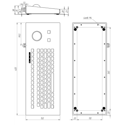 Промышленная силиконовая клавиатура с трекболом KG083-38-GS-P