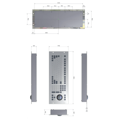 Промышленная клавиатура с трекболом для rack-монтажа TKS-105c-TB50oF80-FP-4HE-PS/2-US/CYR