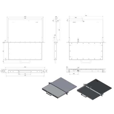 Промышленная выдвижная клавиатура 1U TKS-104c-SCHUBL-USB-US/CYR