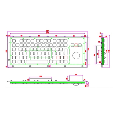 Промышленная антивандальная встраиваемая клавиатура с трекболом K-TEK-A343-MTB-FN-BT-US/RU-USB