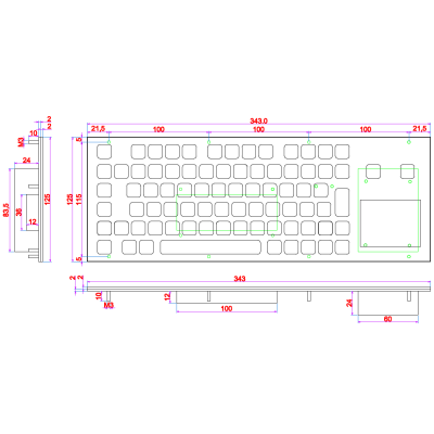 Промышленная панельная мембранная клавиатура с тачпадом K-TEK-D343TP-FN-W-US/RU-PS2