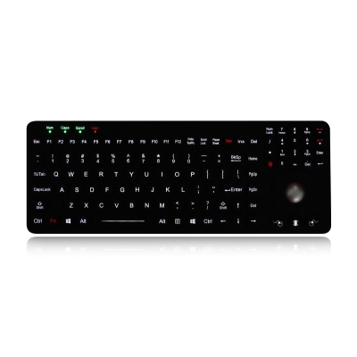 Промышленная силиконовая панельная клавиатура с трекболом и подсветкой K-TEK-M366-OTB-KP-FN-BL-SS-US/RU-USB