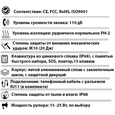Промышленный всепогодный аналоговый телефон с рупором TALK-1202
