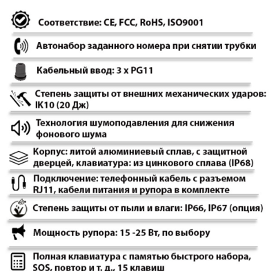 Промышленный всепогодный аналоговый телефон с рупором TALK-1207-NL