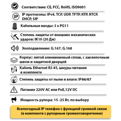 Промышленный всепогодный IP-телефон с рупором TALK-3809-NL