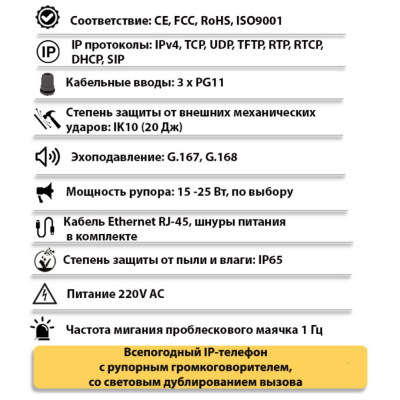 Промышленный всепогодный IP-телефон с рупором и фонарем TALK-3805-L