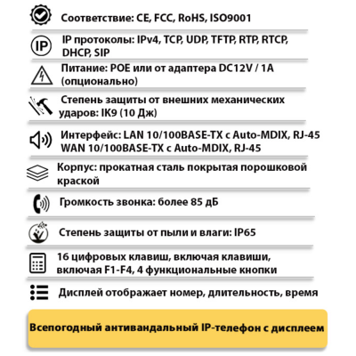 Промышленный всепогодный антивандальный IP-телефон с дисплеем TALK-3823