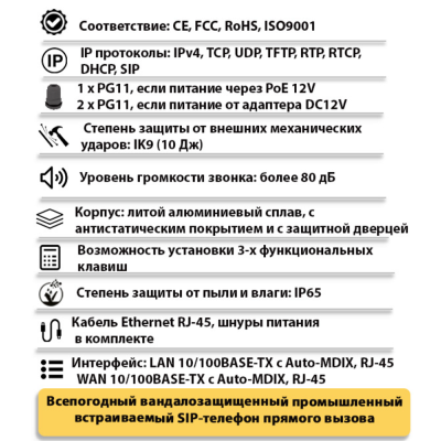 Антивандальный всепогодный IP-телефон горячей линии TALK-3835