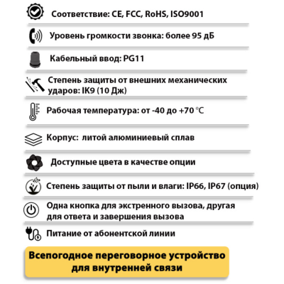 Промышленное всепогодное аналоговое переговорное устройство TALK-6308