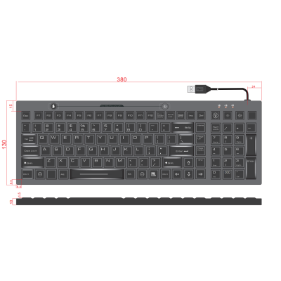 Промышленная силиконовая настольная клавиатура с подсветкой K-TEK-M380KP-FN-DT-BL-W-US/RU-USB