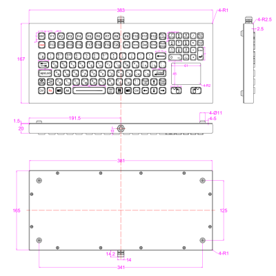 Антивандальная настольная клавиатура с тачпадом K-TEK-M383TP-KP-FN-DT-DWP-US/RU-USB