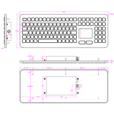 Панельная силиконовая клавиатура с тачпадом K-TEK-M399TP-KP-FN-B-US/RU-USB