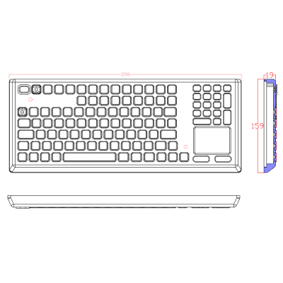 Антивандальная настольная клавиатура с тачпадом и подсветкой K-TEK-M390TP-KP-FN-BL-DT-US/RU-USB