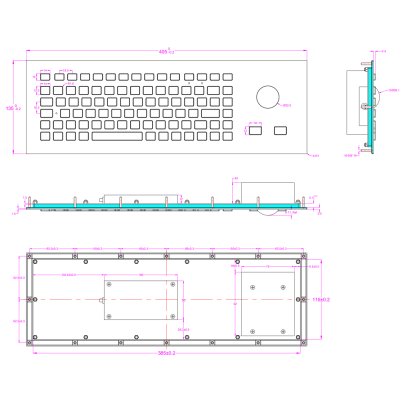 Панельная силиконовая клавиатура с трекболом K-TEK-M405-38-MTB-60-FN-DWP-US/RU-USB