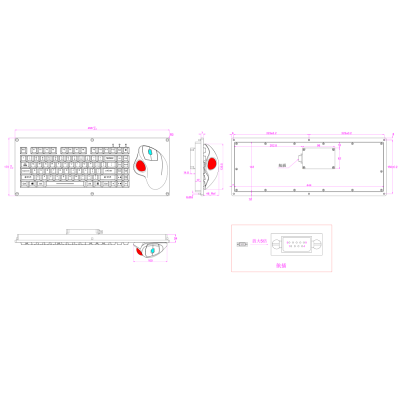 Панельная механическая клавиатура с трекболом и подсветкой K-TEK-M458-OTB-FN-MA-BL-NV-151B-US/RU-USB